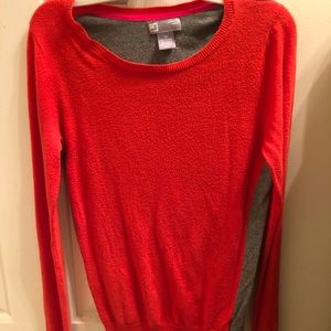 Red and grey color block sweater